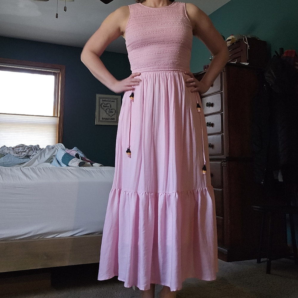 Anthropologie Dolan Pink Shirred Sleeveless Maxi Dress